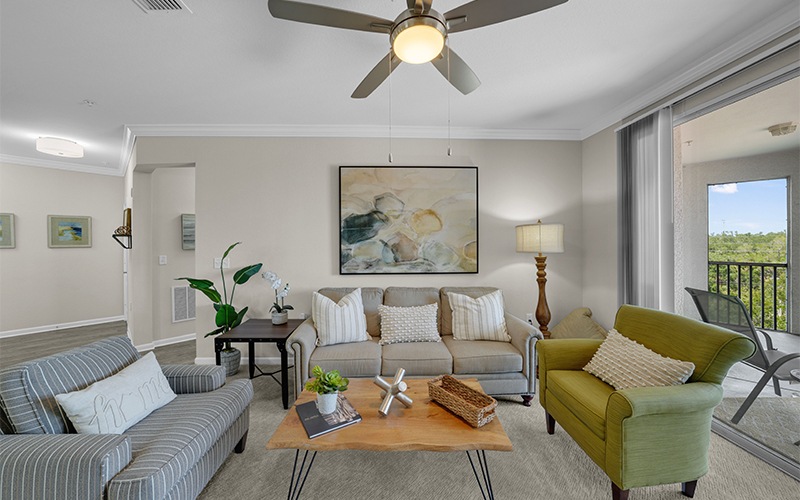 A living room filled with natural light